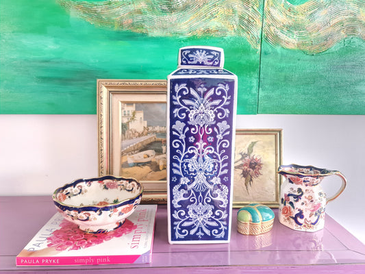 Decorative Jar with Lid Blue&White Batik Pattern
