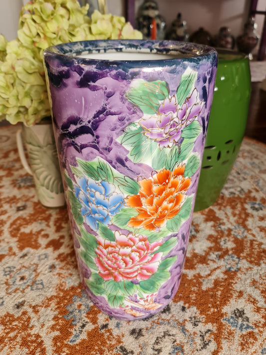 Procelain Tall Vase - Floral Purple