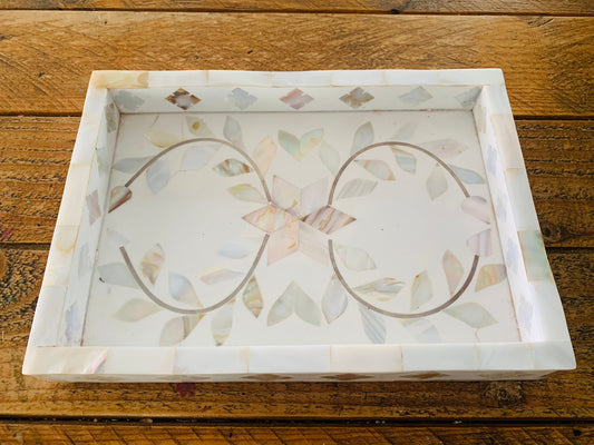 MINI TRAY - MOTHER OF PEARL INLAY 'BOTANICAL' - WHITE