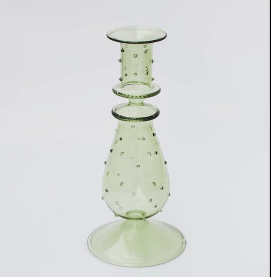 Glass Candle Stick Holder Green