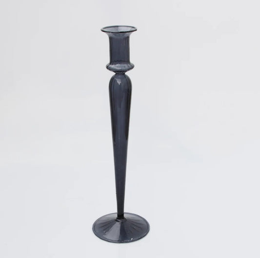 Glass Candle Stick Holder - BlackBluish